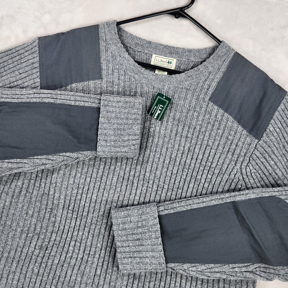 L.L.Bean Sweater Mens 2XLT Gray Merino Wool Commando Crewneck Heavyweight